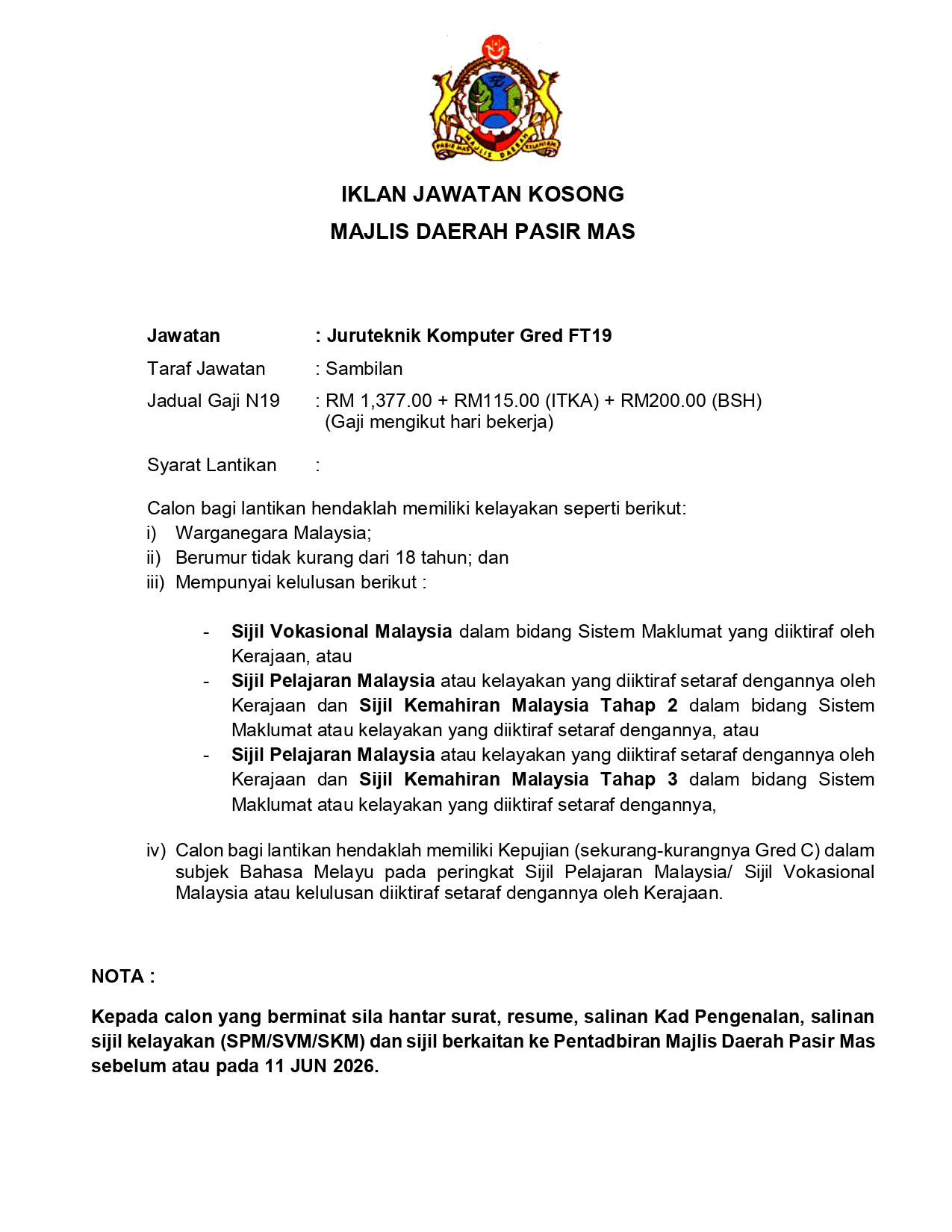 IKLAN JAWATAN KOSONG 2026